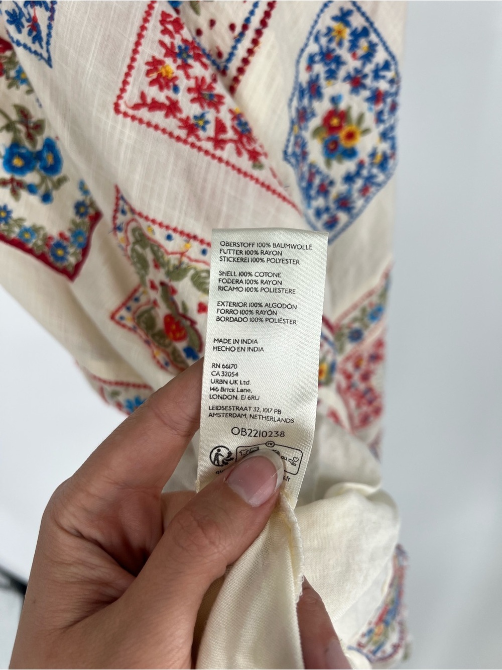 Anthropologie Cream Embroidered Floral Berry Tile-Print Hi-Low V Neck Midi Dress - Picture 9 of 9